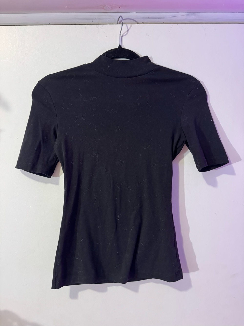 Black Basic Short-Sleeve Mock Neck Top LIKE NEW